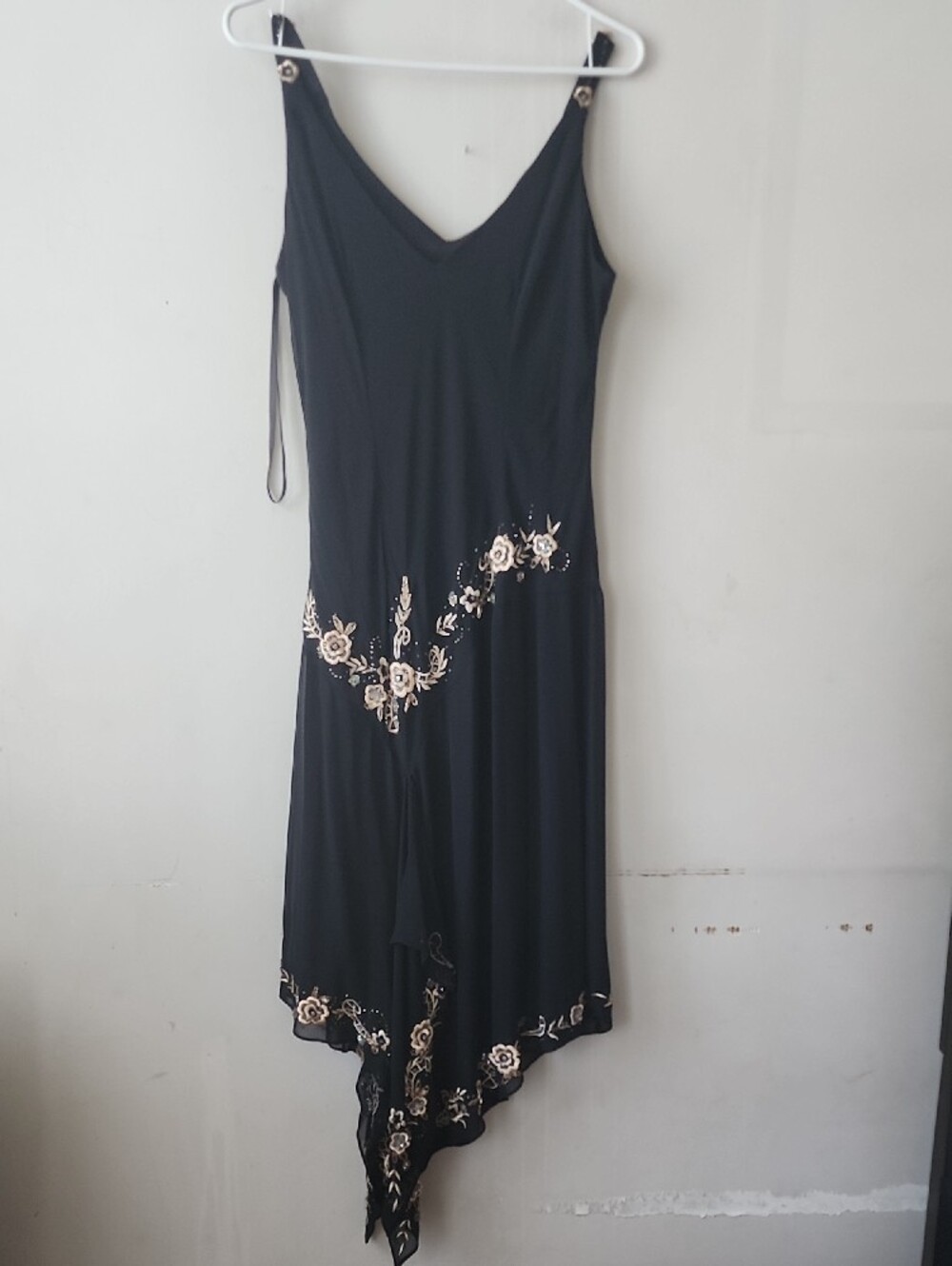 R&M Richards Black Slip Dress with Cream Floral Embroidery - Picture 6 of 8